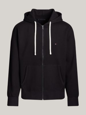 felpa con cappuccio e zip integrale nero da uomini tommy hilfiger