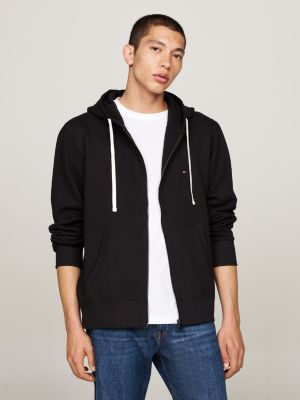 black fleece zip-thru hoody for men tommy hilfiger