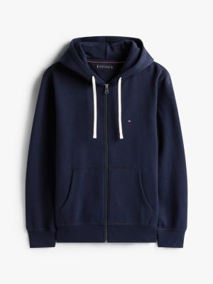 blau fleece-hoodie mit reißverschluss für herren - tommy hilfiger