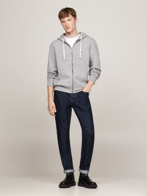 grijs fleece hoodie met rits voor heren - tommy hilfiger