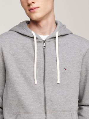 grijs fleece hoodie met rits voor heren - tommy hilfiger