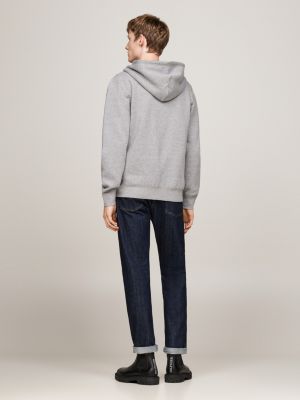 sweat à capuche en molleton zippé gris pour hommes tommy hilfiger