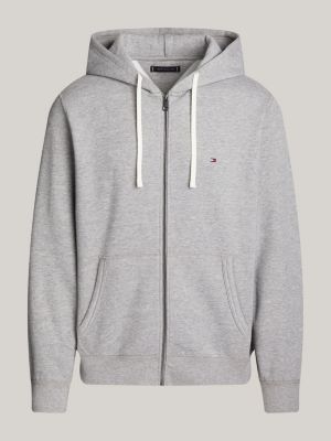 sweat à capuche en molleton zippé gris pour hommes tommy hilfiger