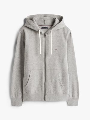 grey fleece zip-thru hoody for men tommy hilfiger