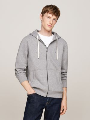 sweat à capuche en molleton zippé gris pour hommes tommy hilfiger