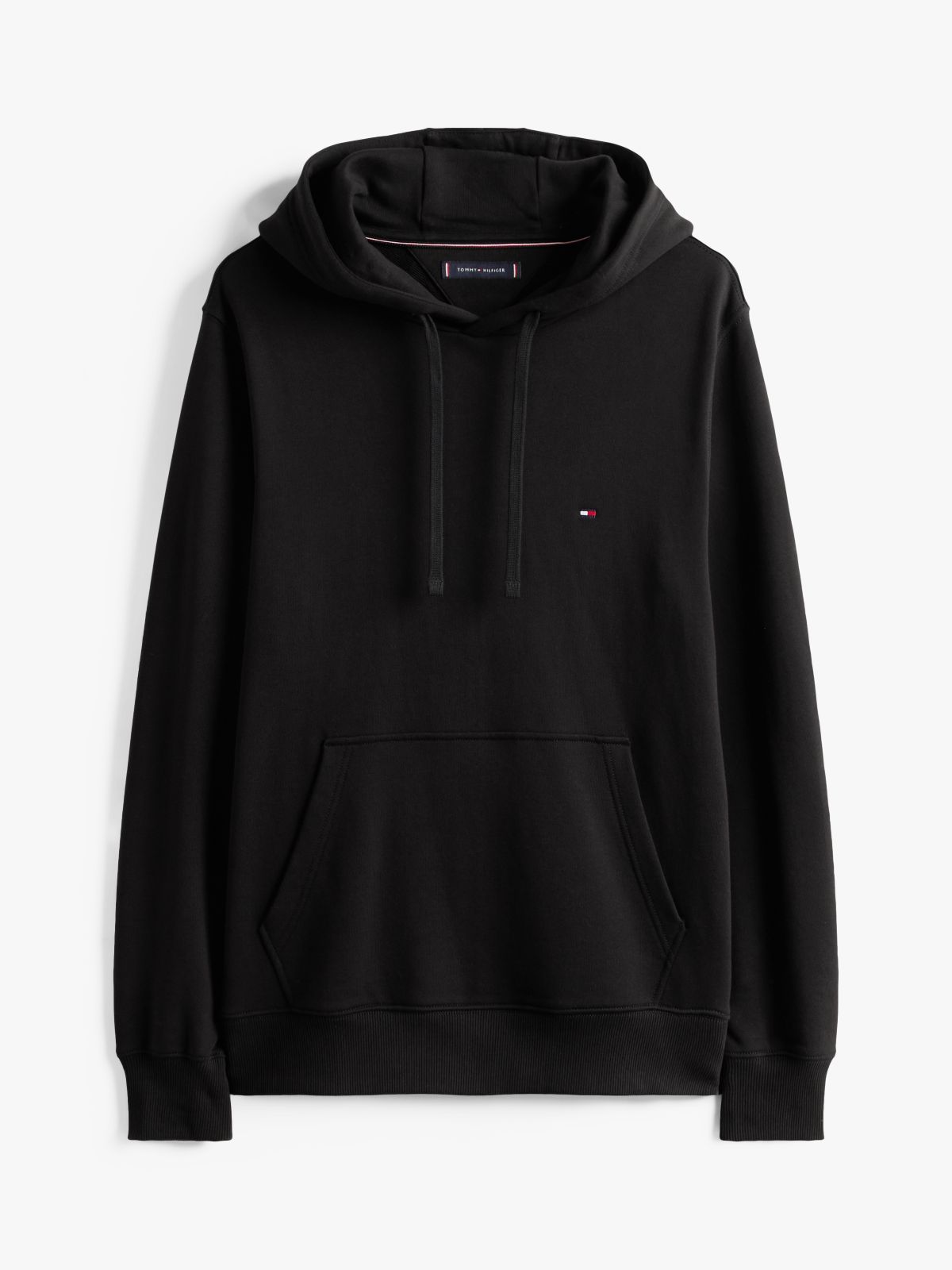 Flag Embroidery Terry Drawstring Hoody — Black
