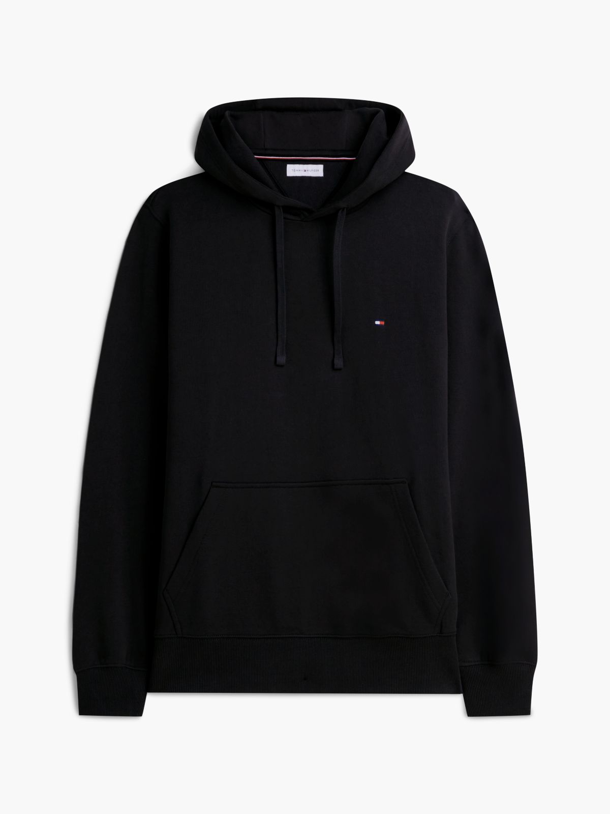 Flag Embroidery Terry Drawstring Hoody — Black