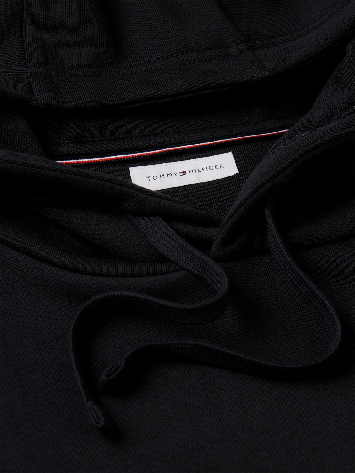 Flag Embroidery Terry Drawstring Hoody — Black
