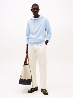blauw terrykatoenen hoodie met geborduurde vlag voor heren - tommy hilfiger