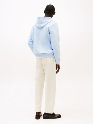 blauw terrykatoenen hoodie met geborduurde vlag voor heren - tommy hilfiger