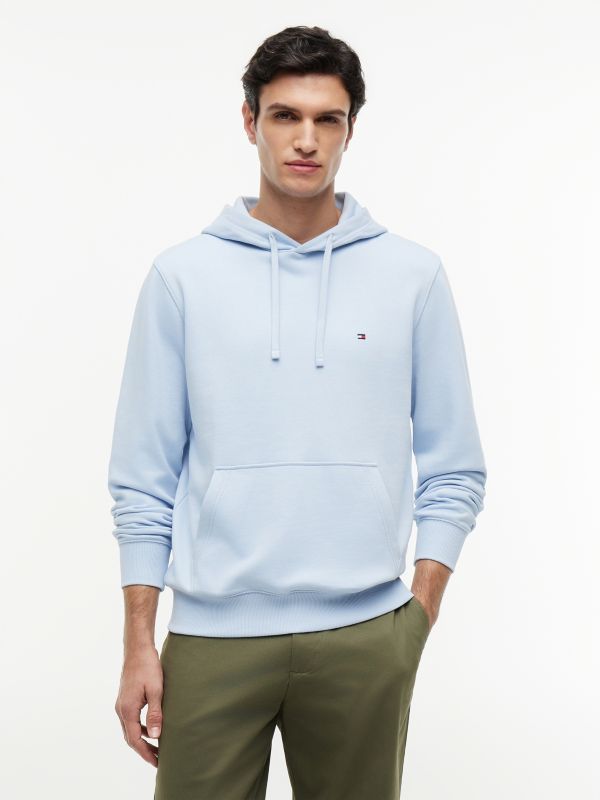Flag Embroidery Terry Drawstring Hoody — Blue