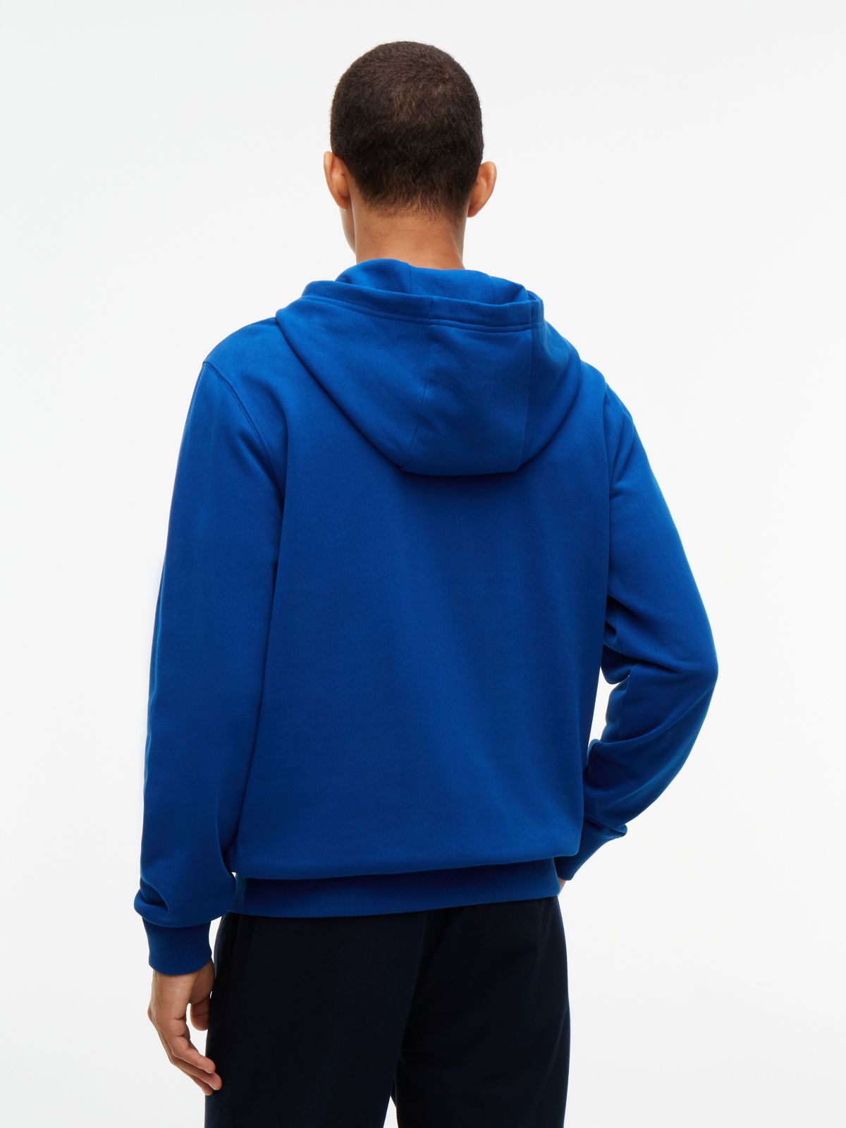 Flag Embroidery Terry Drawstring Hoody — Blue