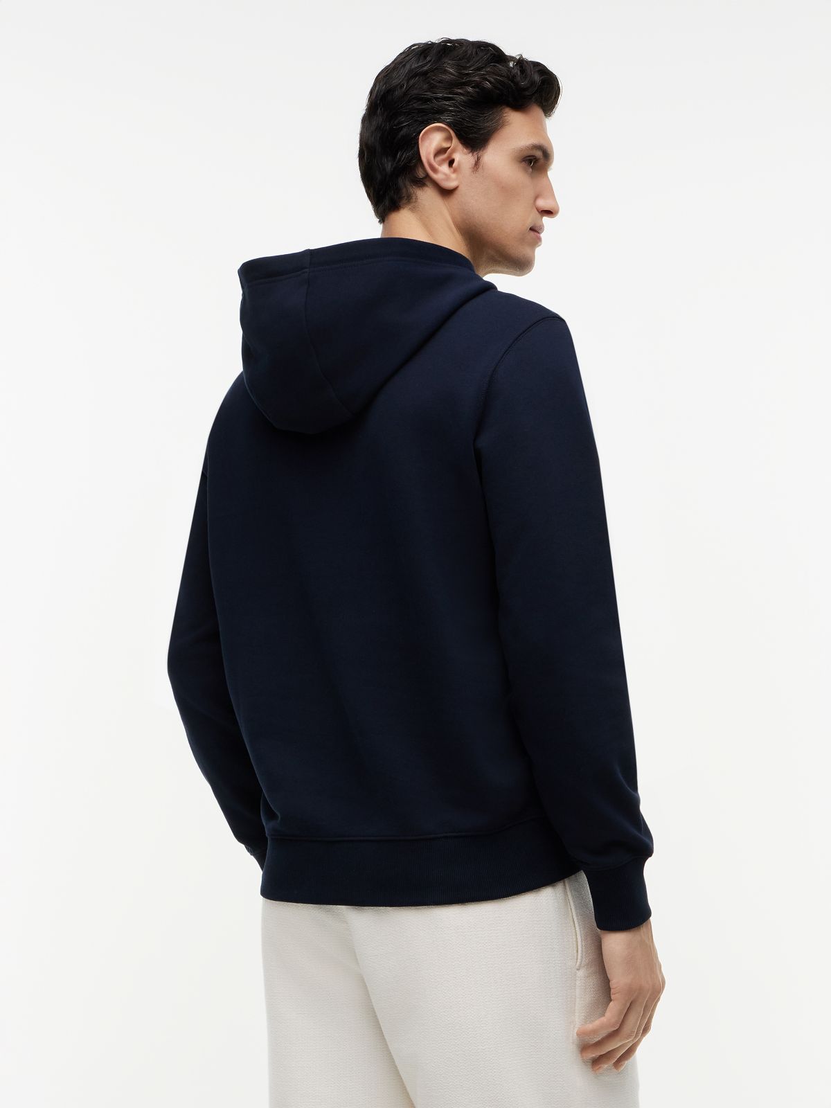 Flag Embroidery Terry Drawstring Hoody — Blue