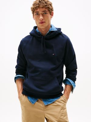 blue hoodie mit tunnelzug und flag-stickerei für herren - tommy hilfiger