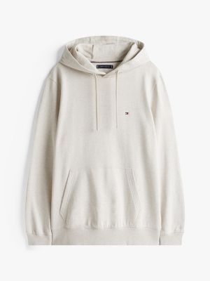 beige terry hoodie met geborduurde vlag voor heren - tommy hilfiger