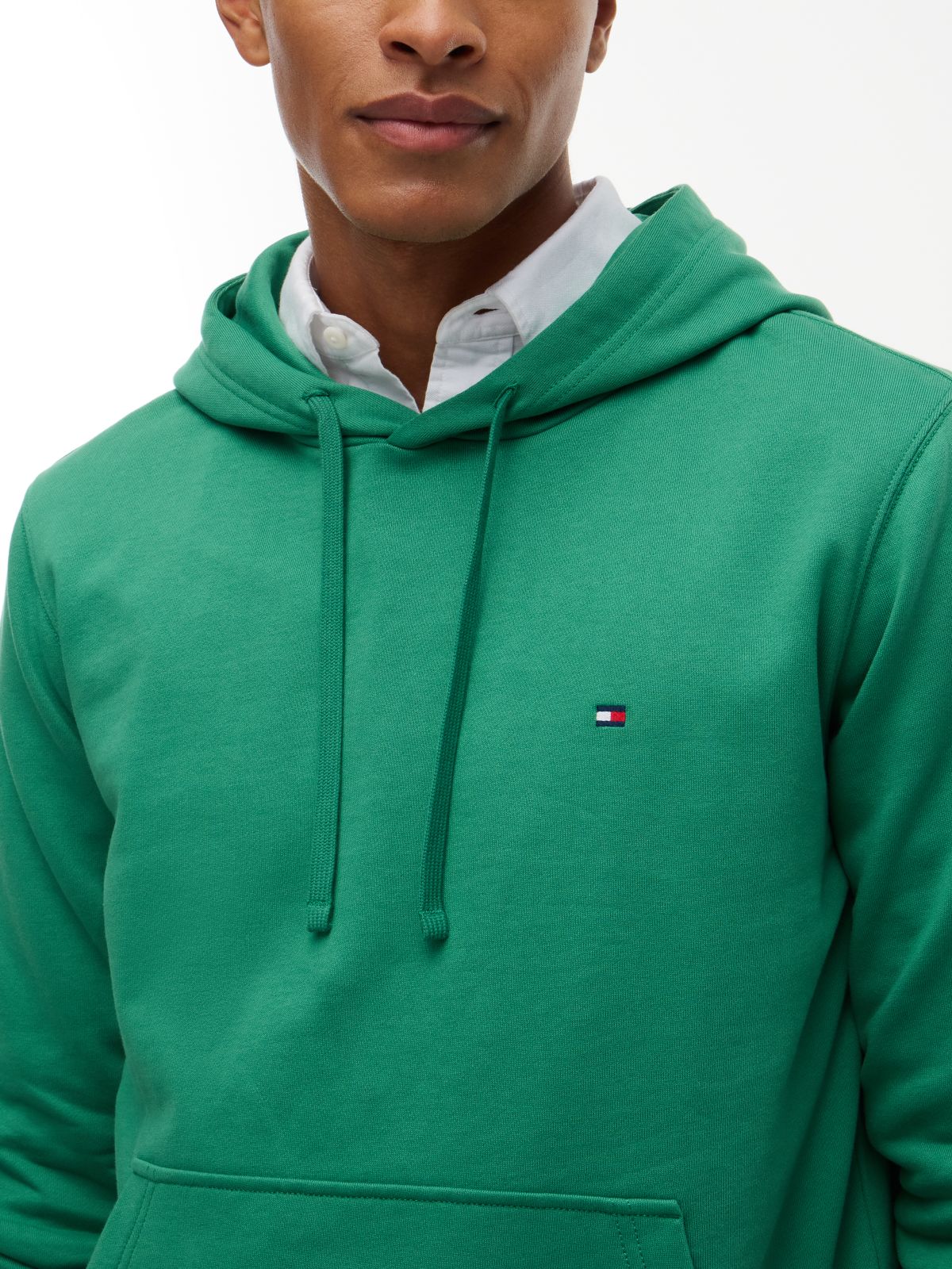 Flag Embroidery Terry Drawstring Hoody — Green