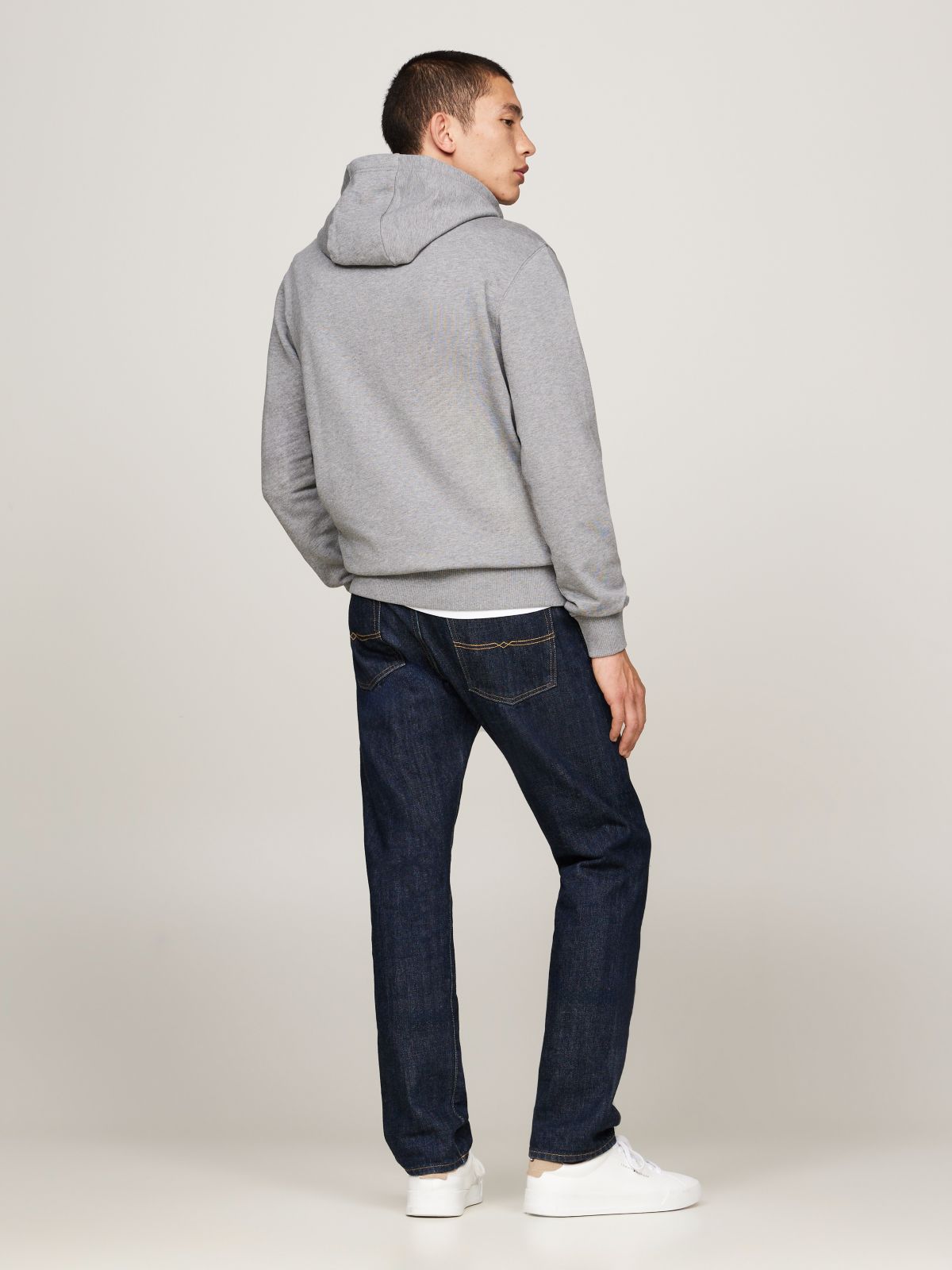 Flag Embroidery Terry Drawstring Hoody — Grey