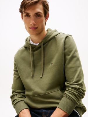 grün terry-hoodie mit flag-stickerei für herren - tommy hilfiger