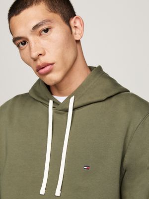 grün terry-hoodie mit flag-stickerei für herren - tommy hilfiger