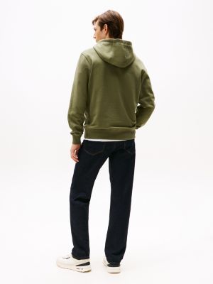 grün terry-hoodie mit flag-stickerei für herren - tommy hilfiger