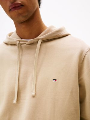 beige flag embroidery drawstring hoody for men tommy hilfiger