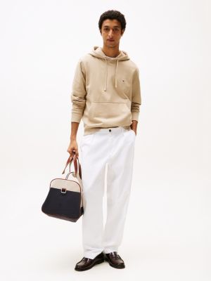 sweat à capuche en tissu éponge à drapeau beige pour hommes tommy hilfiger