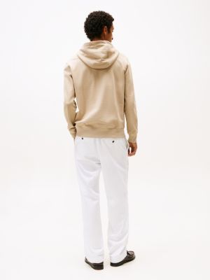 beige flag embroidery drawstring hoody for men tommy hilfiger