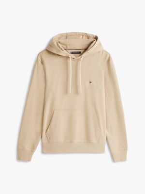 beige flag embroidery drawstring hoody for men tommy hilfiger