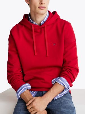 sudadera de felpa con capucha y logo bordado roja de hombres tommy hilfiger