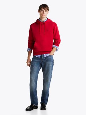 sudadera de felpa con capucha y logo bordado roja de hombres tommy hilfiger