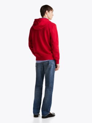 sudadera de felpa con capucha y logo bordado roja de hombres tommy hilfiger