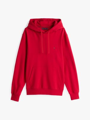 sudadera de felpa con capucha y logo bordado roja de hombres tommy hilfiger