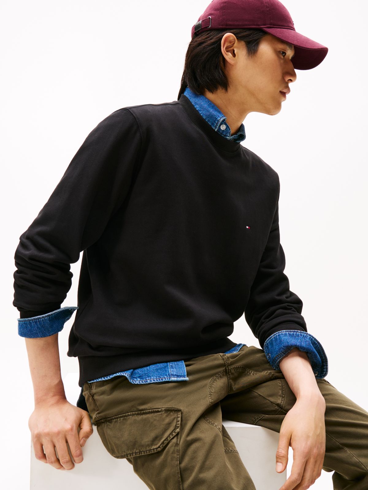 Terry Crew Neck Sweatshirt — Black