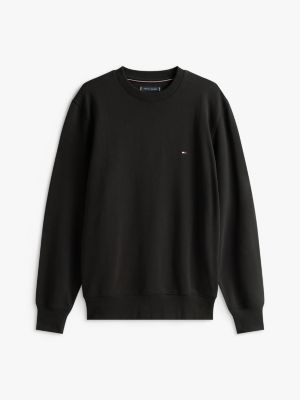 schwarz rundhals-sweatshirt mit flag-stickerei für herren - tommy hilfiger