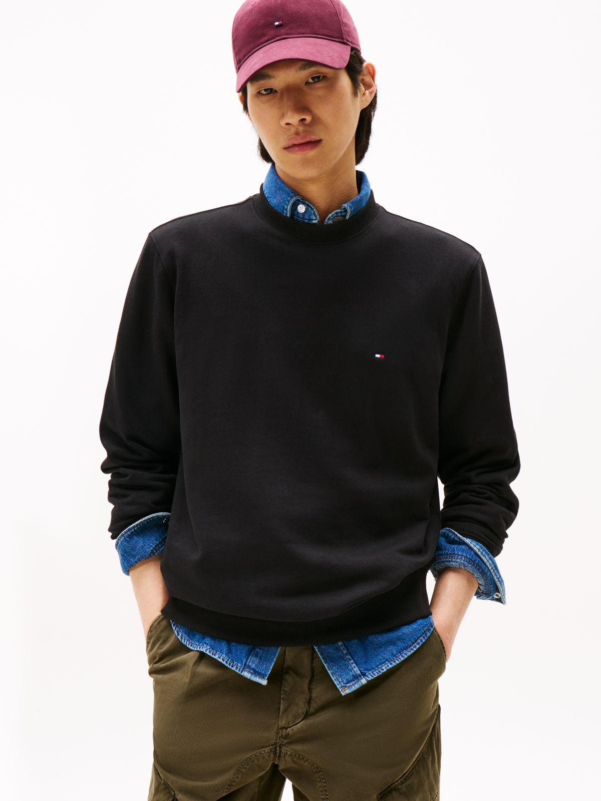 Terry Crew Neck Sweatshirt — Black