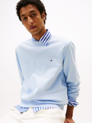 blue crew neck terry sweatshirt for men tommy hilfiger