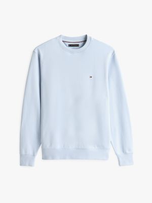 blau rundhals-sweatshirt mit flag-stickerei für herren - tommy hilfiger