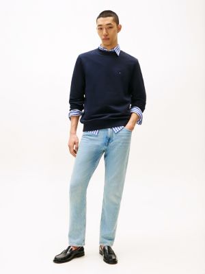 blue crew neck terry sweatshirt for men tommy hilfiger