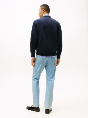 blue crew neck terry sweatshirt for men tommy hilfiger