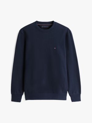 blau rundhals-sweatshirt mit flag-stickerei für herren - tommy hilfiger