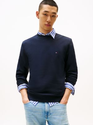 blue crew neck terry sweatshirt for men tommy hilfiger