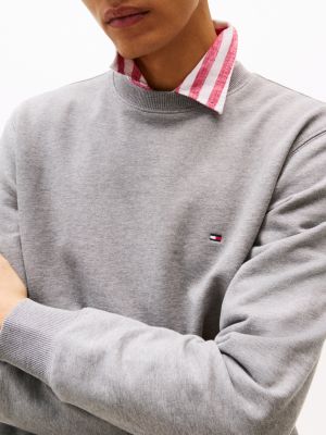 sudadera de felpa con cuello redondo gris de hombres tommy hilfiger