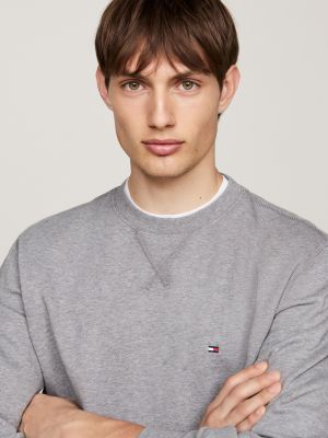 sudadera de felpa con cuello redondo gris de hombres tommy hilfiger