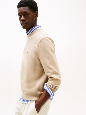 beige flag embroidery terry sweatshirt for men tommy hilfiger