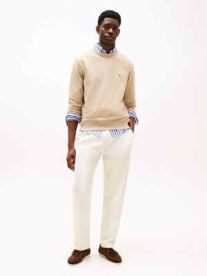 beige flag embroidery terry sweatshirt for men tommy hilfiger