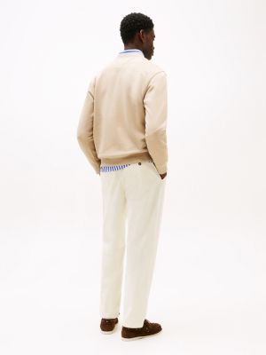 beige flag embroidery terry sweatshirt for men tommy hilfiger