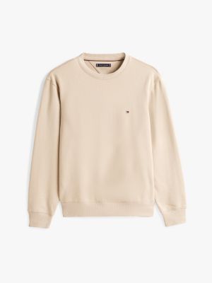 beige flag embroidery terry sweatshirt for men tommy hilfiger