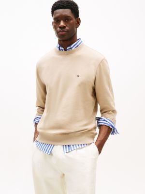 beige flag embroidery terry sweatshirt for men tommy hilfiger