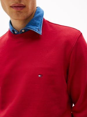 rot rundhals-sweatshirt mit flag-stickerei für herren - tommy hilfiger