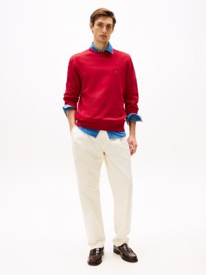 red flag embroidery crew neck sweatshirt for men tommy hilfiger